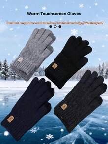 1 Pair Fashion Letter Embroidered Gloves, Knitted Thicken Gloves For Men And Women, Suitable For Daily Use, Touchscreen, Sports, Cycling, Students, Keeping Warm In Autumn/Winter, Comfortable, Soft, Minimalist Design, Great Gift For Friends And Family