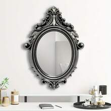 Vintage Country Style Wall Mirror - Distressed Ornate Oval Frame With Decorative Corners, Plastic Structure, Vertical Hanging Vanity Mirror, Suitable For Living Room, Bedroom