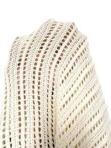 女士白色钩针编织开衫 | 系带V领长袖薄纱罩衫，适合海滩度假 - 杏色 - 查看 10