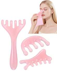 3 piezas Herramienta de masaje del cuero cabelludo para masajeador de cabeza, peine Gua Sha de resina rosa para relajación, regalo de Navidad, relleno de calcetines - Multicolor - Ver 1