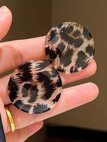 1对复古优雅亚克力圆形褶皱扎染豹纹时尚耳环 - 彩色 - 查看 3