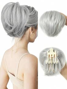 1 chiếc búi tóc ngắn màu xám có lược, búi tóc đuôi ngựa, búi tóc giả bằng sợi tổng hợp có dây rút dành cho nữ - Màu Xám nhạt - Xem 12