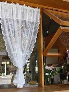 2片/1片白色玫瑰蕾丝窗帘幔，短款窗帘，垂帘，咖啡色窗帘，复古浪漫风格，轻薄透气，聚酯纤维材质，适用于卧室、客厅、厨房、办公室、咖啡厅及家居装饰 - 白色 - 查看 10