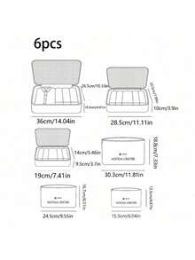 6pcs Travel Luggage Organizer Bags, Foldable Packing Cubes, Shoe Bag, Underwear Bag - Grey - View 5