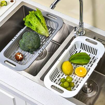 Adjustable Expandable Vegetable Colander, Rectangular Plastic Basket, Kitchen Sink Dish Drainer Rack, Fruit Holder, Kitchen Accessory, Ideal Gift For Women, Mothers, Friends, Girlfriends And Boyfriends. Suitable For Birthday, Wedding, Anniversary, Valentine's Day, Thanksgiving And New Year Surprise Gifts. This Is Almost Perfect.