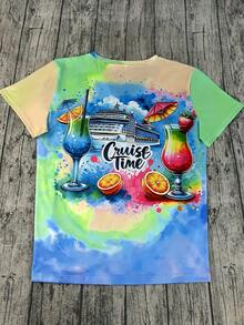 Women's 3D Tropical Cruise Palm Tree Print V-Neck T-Shirt - Lightweight Breathable Short Sleeve Summer Beach Top, Casual Cruise Vacation Outfit, Soft Comfortable Fabric - 混合色 - 查看 3