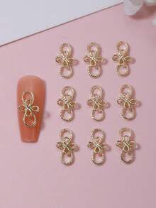 20 piezas de decoraciones de uñas de metal con flores huecas y lazos, adecuadas para manualidades de uñas, estilo coreano/japonés, accesorios de decoración de uñas, gemas para uñas, suministros de arte de uñas - Dorado - Ver 2