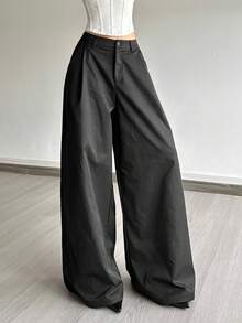 Top Dazzle Women's Black Polyester Wide Leg Long Pants With Pockets And Buckle Detail Non-Stretch - Black - View 5