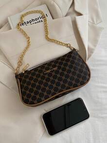 Nueva bolsa de hombro versátil y de moda con correa de cadena, bolso de mano para mujer - Café - Ver 3