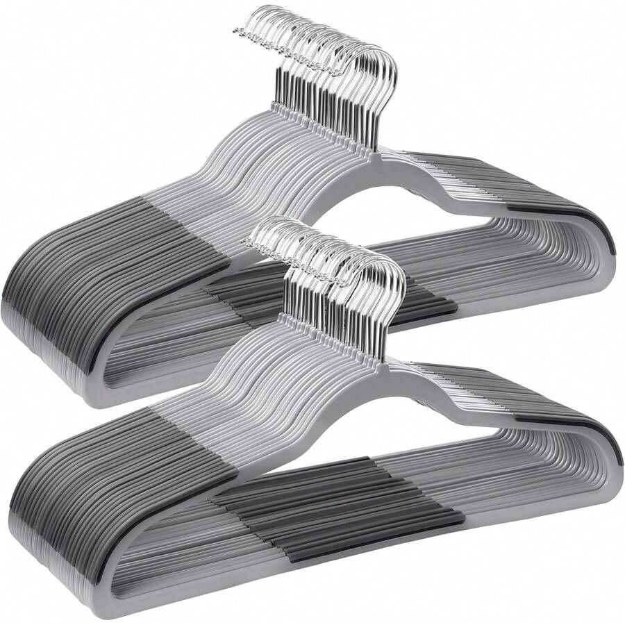 Perchas de Ropa, Juego de 50, Antideslizantes, Gancho Giratorio de 360°, Gris Claro y Gris Oscuro - Gris claro + gris oscuro - Ver 1