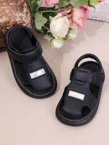 儿童黑色凉鞋，夏季男童软底防滑包头鞋，魔术贴透气休闲鞋，适合幼儿及大童 - 黑色 - 查看 4