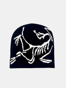 1pc Cute Bird Pattern Unisex Knit Beanie Hat, Autumn/Winter Letter Knit Cap, Recommended Winter Outfit Accessory & Gift - A - View 6