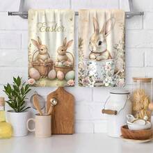 2/4条装复活节彩蛋和兔子图案厨房巾，吸水性强，装饰性强，可用作洗碗布、餐巾、餐具装饰布，适用于节日装饰、烹饪、烘焙、乔迁礼物和清洁，适用于厨房、浴室、卫生间。 - 彩色 - 查看 4
