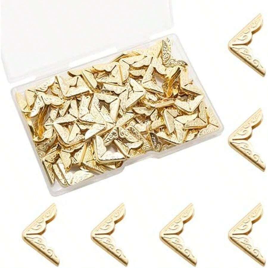 Adyoney 100Pcs 15mm / 3/5" Gold Metal Book Corner Protectors, Vintage Photo Corner Protector, For Scrapbooking, Photo Albums, Menus, And Folders, Vintage Style Book Edge Guards - / - View 1