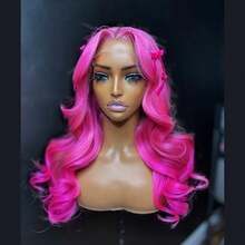 Hot Pink Body Wave Wig 13X4 Body Wave Wig HD Lace Frontal Wigs Red Glueless Pre Plucked Heat Resistant Fiber Hair 28 Inch Christmas Wig Synthetic Lace Front Wig Beginner Friendly For Women - 玫紅色 - 查看 3