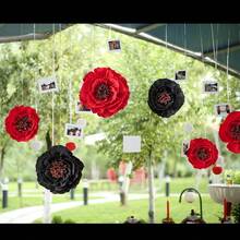 Flores de papel crepé flores artificiales flores de papel marfil de flores juego de 6 para decoración de boda baby shower fiesta de cumpleaños telón de fondo de fotos o y evento. - Rojo+Negro - Ver 4