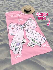 1pc Personalized Kids Beach Towel, Summer Birthday Gift, Filled With Summer Vibes, Suitable For Girls Beach Trip, Customized Beach Towel, Swimming Pool, Beach Decor - Multicolor - View 2