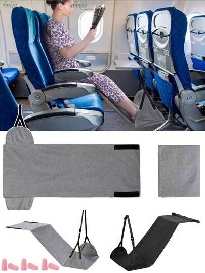 1pc Adjustable Airplane Foot Hammock, Portable Airplane Foot Hammock, Travel Foot Support, Travel Footrest, Foldable Footrest, Travel Footstool, Equipped With Adjustable Straps And Comfortable Cushions