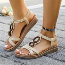 Dép xăng đan đế bằng nữ kiểu dáng Bohemian, quai co giãn, kiểu La Mã, thích hợp cho bãi biển, mùa hè, cỡ lớn đến 42. - Màu be - Xem 13