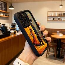 Cubierta de teléfono con borde negro diseño de Día de Muertos pareja esquelética en traje tradicional mexicano fondo de flores amarillas para uso diario y eventos culturales,Aplicable a los teléfonos de la serie Apple y Galaxy - Negro - Ver 6