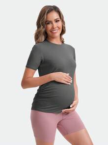 TELALEO 4 PACK Women's Maternity Tops Side Ruched Tunic T-Shirt Pregnancy Clothes - Multicolor - View 3