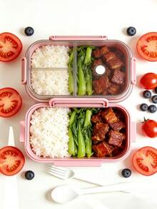 1pc 2 Layer Compartment Lunch Box, [US-Based Shipping]School Lunch Box With Fork And Spoon,Food Containers For Women & Men, Students,Set Of Utensil , Bento Lunch Box, Microwavable,Food Container(Pink),Back To School Christmas For Holiday Gift Giving, Reusable And Microwave Heated (With Lid Removed), Suitable For Kitchen, Outdoor, School Supplies, And Kitchen Utensils - 粉色 - 查看 7