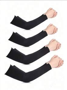 1 Pair Women's Black Straight Fabric Sun Protection Arm Sleeves Summer - Black - View 2