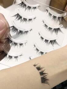 5 对狐狸风格前短后长假睫毛，一体式倾斜狐狸眼形，浓密填充的全长拉长睫毛，适合作为生日、朋友、情人节礼物，韩式美妆风格假睫毛，睫毛，睫毛，假睫毛 - 尖尾漫畫款 - 查看 5