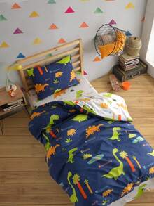 Made In Turkey-2-Piece Set With Geometric Pattern, 65% Cotton 35% Polyester, Suitable For All Seasons, Duvet Cover With Button Closure. 1 Duvet Cover (140x200cm) And 1 Pillowcase (50x70cm). Highly Breathable, Soft And Lightweight. Pillowcase Pattern Is Randomly Generated. -Artus Gri - Navy Blue - View 3