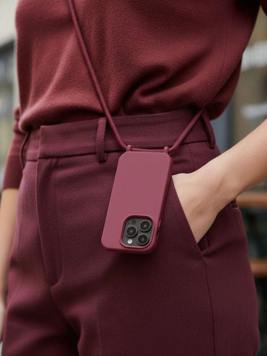 SMSG S25 Phone Case With Adjustable Cord | Minimalist Case With Crossbody Strap - Burgundy - View 1