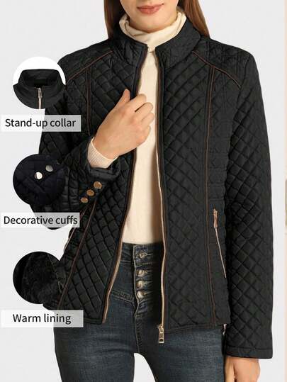 Women's Casual Hooded Down Jacket, With Pockets, Lightweight Quilted Outerwear, Suitable For Spring, Autumn And Winter Daily Wear