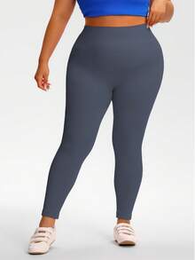 Plus Size Women Seamless Ribbed Yoga Pants, Outdoor Sports Leggings, High Waist Peach Hip Versatile Fitness Casual Wear, Suitable For Gym, Outdoor, All Seasons - Grey - View 4