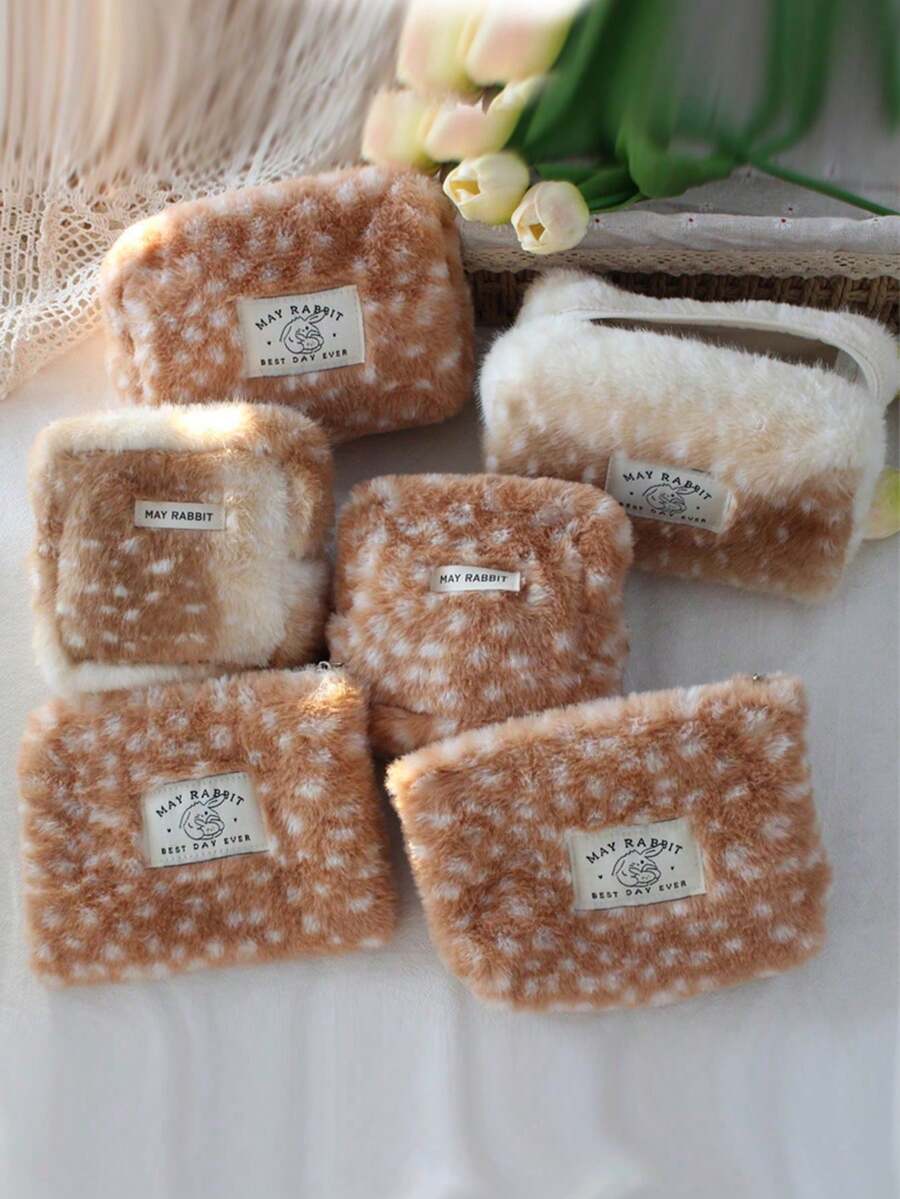 1件装毛绒化妆包，可爱毛绒设计，化妆包收纳袋，旅行化妆包，洗漱用品旅行包，化妆品收纳盒，多功能旅行化妆包钱包铅笔盒套装，女孩节日必备 - 彩色 - 查看 1