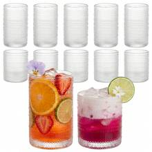 12-Piece Hobnail Drinking Glasses Set, 12oz & 10oz Clear Embossed Tumblers - Highball And Cocktail Glassware For Bar, Kitchen, Whiskey, Beer, Juice, Milk, Ideal Mother's Day Gift - 無色 - 查看 6