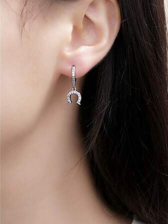 1 par de pendientes de aro con herradura de estilo francés elegante con rhinestones, pequeños y apropiados para el uso diario