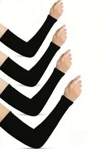 1 Pair Women's Black Straight Fabric Sun Protection Arm Sleeves Summer - Black - View 1