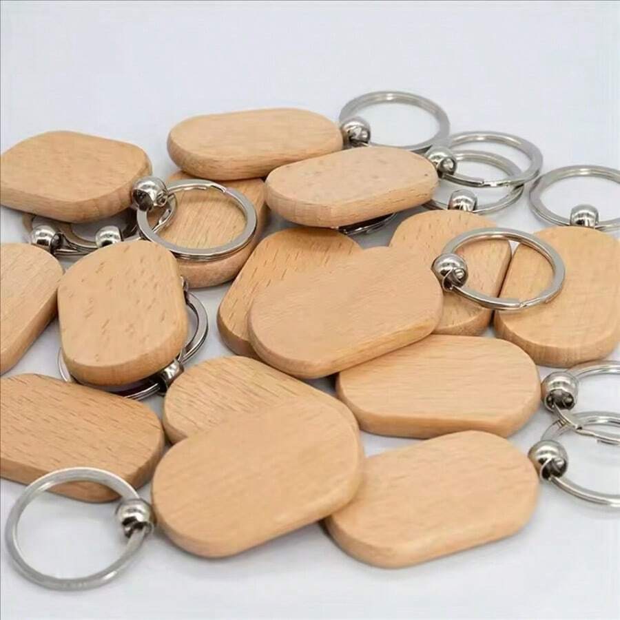 10pcs Wooden Key Chains, Creative Wooden Pendant Key Rings DIY Craft Supplies (1.96 Inches / 5cm) - 10pcs - View 1