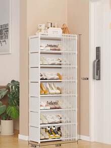这款节省空间的8/7/6/5层门式鞋柜配有防尘帘，是节日送礼的理想之选。它适用于各种场所，例如家庭、酒店、宿舍、客厅、阳台、玄关等。这款鞋柜易于拆装，不占用太多空间，大容量设计有效收纳整理家用鞋子。 - 彩色 - 查看 2