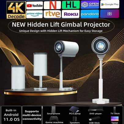 In 2025, The Newly Upgraded High-Definition Intelligent Projector Will Feature An Extendable Function, Being A Portable Projector, A High-Definition Projector, Equipped With Wi-Fi And Bluetooth Functions, Running On Android 11 System, An Intelligent Projector, A Mini Projector, A 4K Projector, A 1080P Compatible Portable Mini Projector, A 200-Inch Screen Movie Projector That Can Rotate 180 Degrees, An Automatic Trapezoid Correction Function, Compatible With Laptops, Personal Computers And Smartphones. It Is An Ideal Choice For Home Viewing And An Essential Projection Device For Outdoor Viewing. Home Theater Projector, Free Remote Control, Projection Screen, Portable Projector.