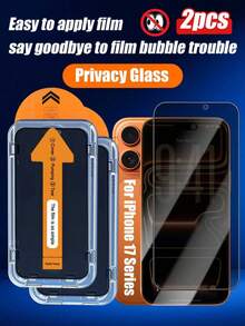 2pcs Anti-Spy Tempered Glass Screen Protector, Auto-Alignment, Dust-Proof, Bubble-Free, Scratch-Resistant, Fingerprint-Proof, Shock-Proof, Compatible With Apple X/XR/11/12/13/14/15/16/16 Plus/16 Pro/16 Pro Max/16e/17/17 Air/17 Pro/17 Pro Max - Black - View 35