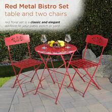 Conjunto de mesa y sillas plegablesAlpine Corporation Juego de Bistró de 3 Piezas para Interiores/Exteriores con Mesa y Sillas Plegables Asientos de Patio Rojo - ROJO - Ver 3