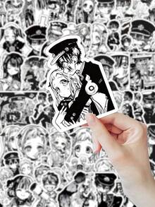 62pcs "Jibaku Shounen Hanako-Kun" Themed Anime Pet Stickers - Black & White Manga Style, Featuring Hanako-Kun, Nene Yashiro And Classic Interaction Scenes, Diverse Patterns.