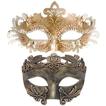 情侣面具 - 罗马希腊男士面具和威尼斯金属女士面具，适合狂欢节和万圣节