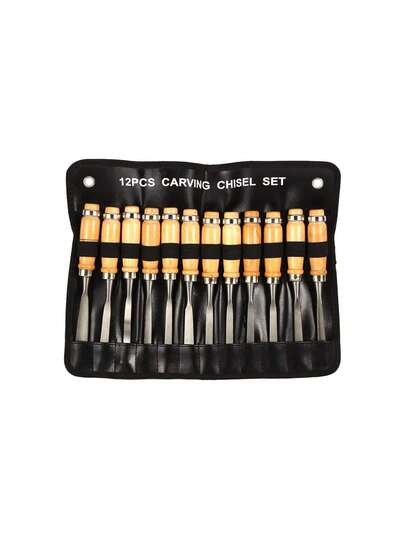 Juego de Herramientas para Tallar Madera de 12 Piezas, Cinceles para Trabajar la Madera de Tamaño Completo, Kits de Gubia de Cuchillos de Madera, Cincel para Esculpir de Acero Al Carbono con Estuche D,36930208