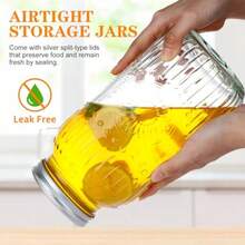 Tarros de boca ancha de 64 onzas paquete de 3 tarros grandes de medio galón con tapas y bandas herméticas tarros de vidrio transparente para conservar decapado fermentación preparación - Transparente - Ver 3