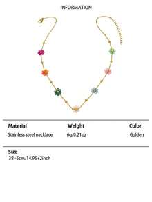 1pc Summer Fashionable And Lovely Girls' New Style Small Flower Necklace, Stainless Steel Collarbone Chain, Colorful Beads, Dating & Romantic Gift, Perfect For Back To School, Wedding Season And Bohemian Style Vacation Valentines,Mom,Mother,Mother's Day,Gift - Multicolor - View 7