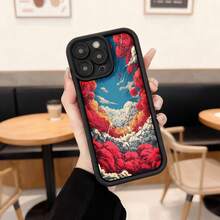 Cubierta de telefono con borde negro y diseño de nubes rojas y cielo azul para iPhone 14 Pro Max estética artística ideal para uso diario en cafeterías y espacios urbanos,Aplicable a los teléfonos de la serie Apple y Galaxy - Burdeos - Ver 3