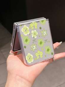 1pc Fashionable And Simple Matte PC Material Cute Flower Element Folding Phone Case, Can Protect And Prevent Falling: SamsungGalaxy Zflip 3/Zflip 4/Zflip 5/Zflip 6/Zflip 7/OPPO Find N3 Flip/ Razr 50 Ultra/ Razr 60 Ultra/ Razr 60/ Razr 50/XiaomiMIX Flip/Galaxy Z Flip7 FE - Transparent Green - View 14