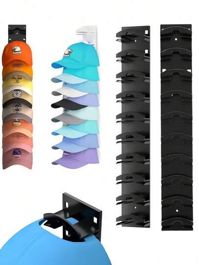 2 piezas Soporte de pared para gorra de béisbol, Estante de plástico duradero para gorras, Adecuado para puerta y armario, Estante multiusos para gorras, Organizador y exhibidor de gorras ahorra espacio, 1/2 piezas
