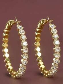 一对优雅闪亮单排全镶钻耳环，时尚百搭新娘婚礼派对耳环 - 單排滿鑽耳圈 - 查看 2